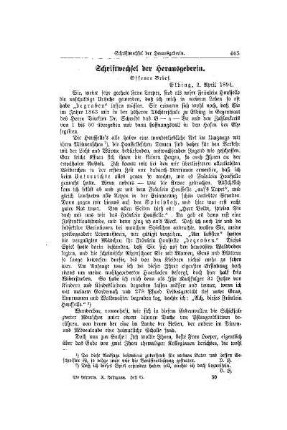 Schriftwechsel der Herausgeberin : offener Brief