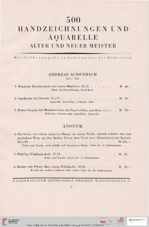500 Handzeichnungen und Aquarelle alter und neuer Meister (Nr. 1 - 500)