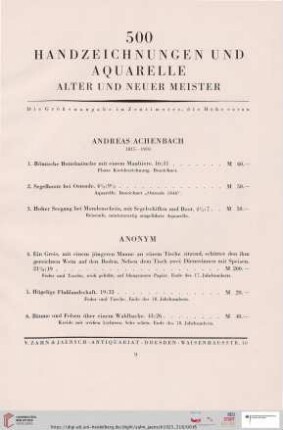 500 Handzeichnungen und Aquarelle alter und neuer Meister (Nr. 1 - 500)