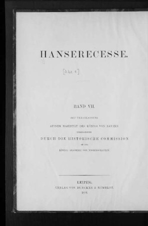 [Abth. 1], Bd. 7: Die Recesse und andere Akten der Hansetage von 1256 - 1430