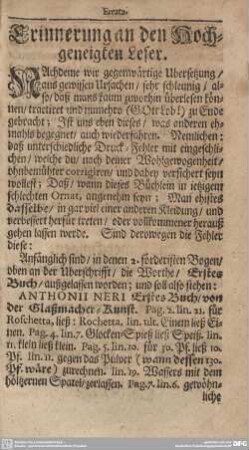 Errata. Erinnerungen an den Hochgeneigten Leser.
