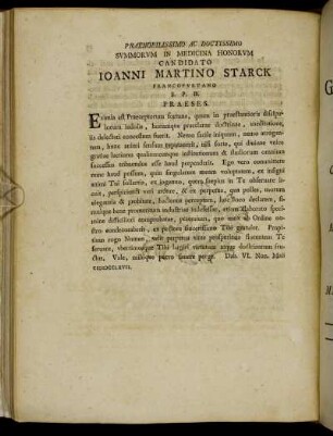 Praenobilissimo Ac Doctrissimo [...] Canditao Joanni Martino Starck [...]