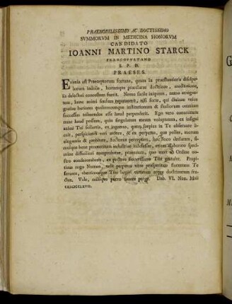 Praenobilissimo Ac Doctrissimo [...] Canditao Joanni Martino Starck [...]