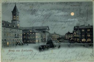 Postkartenalbum August Schweinfurth mit Karlsruher Motiven. "Gruß aus Karlsruhe - Marktplatz"