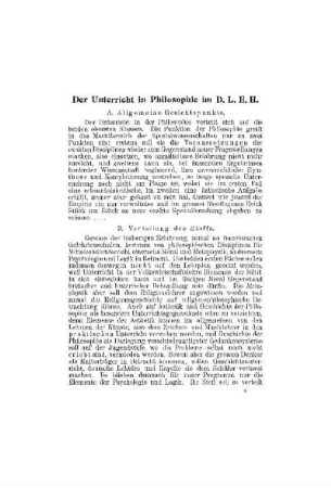 Der Unterricht in Philosophie im D.L.E.H.