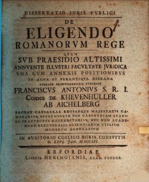 Dissertatio jvris pvblici de eligendo Romanorvm rege