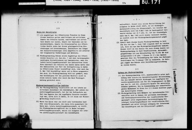 Beamtenrechtliche Wiedergutmachung nationalsozialistischen Unrechts, Teil 2 (Allgemeines)