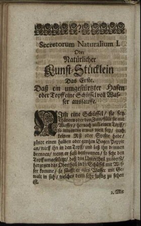 Secretorum Naturalium I. Oder Natürlicher Kunst-Stücklein