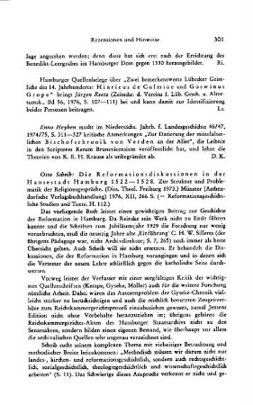 Scheib, Otto :: Die Reformationsdiskussionen in der Hansestadt Hamburg, 1522 - 1528, zur Struktur und Problematik der Religionsgespräche, (Reformationsgeschichtliche Studien und Texte, 112) : Münster, Aschendorff, 1976