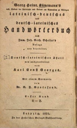 Lateinisch-deutsches und deutsch-lateinisches Handwörterbuch. [2]. Deutsch-lateinischer Teil ; Bd. 1, A - J