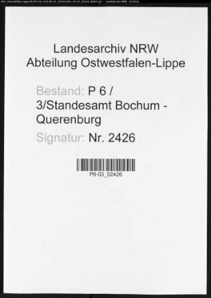 Sterberegister Standesamt Bochum XII-Querenburg