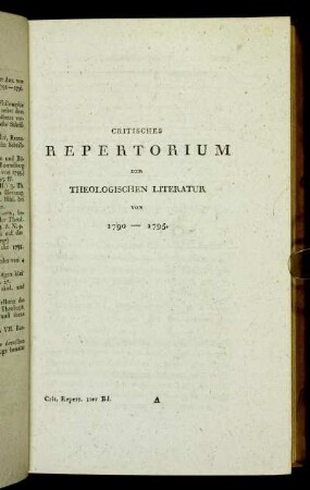 Critisches Repertorium der Theologischen Literatur von 1790 - 1795.