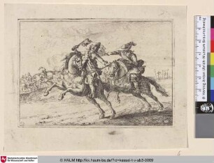 [Berittene Soldaten im Zweikampf mit Pistolen]
