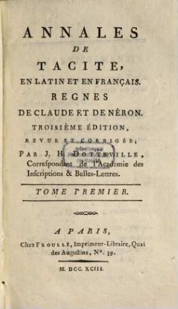 Annales De Tacite : En Latin Et En Français, 3. Regnes De Claude Et De Néron