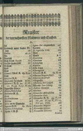 Register der vornehmsten Nahmen und Sachen