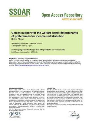 Citizen support for the welfare state: determinants of preferences for income redistribution