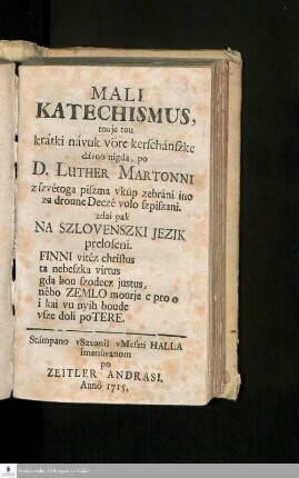 Mali Katechismus : touje tou krátki návuk vöre kerschánszke dávno nigda