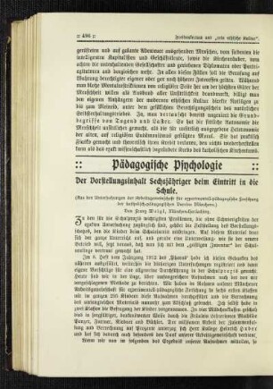 ¬Der¬ Vorstellungsinhalt Sechsjähriger beim Eintritt in die Schule : (aus den Untersuchungen der Arbeitsgemeinschaft für experimentell-pädagogische Forschung der katholisch-pädagogischen Vereine Münchens)