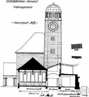 Stuttgart-Bad Cannstatt: Empfangsgebäude Verwaltungsgebäude Querschnitt (Wartesaal)