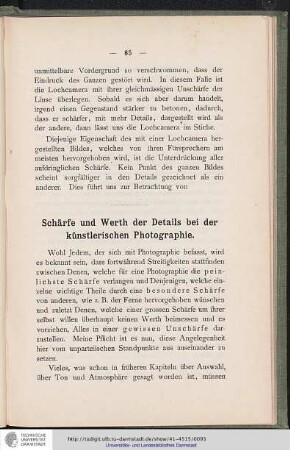 Schärfe und Werth der Details bei der künstlerischen Photographie