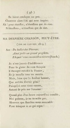 Ma Dernière Chanson, Peut-Être. (Fin De Janvier 1814.)