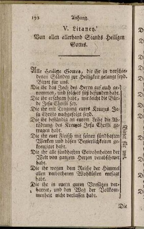 V. Litaney. Von allen allerhand Stands Heiligen Gottes.