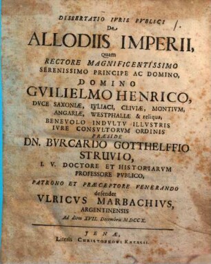 Dissertatio Ivris Pvblici De Allodiis Imperii