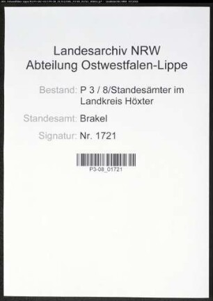Heiratsregister Standesamt Brakel