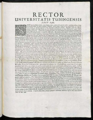 Rector Universitatis Tubingensis Lect. Sal. : Saevit non in sceptra minùs, quam ligones ...
