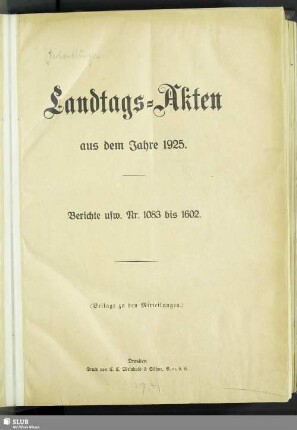 2.1922/26,2: Landtags-Akten / Berichte