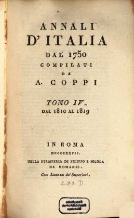 Annali d'Italia dal 1750, 4. Dal 1810 al 1819