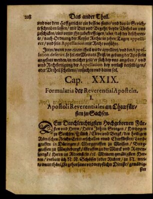 Cap. XXIX. Formularia der ReverentialAposteln.