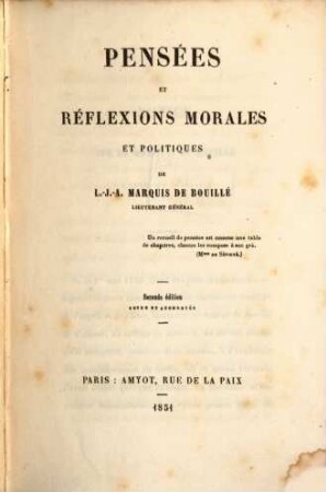 Pensées et réflexions morales et politiques