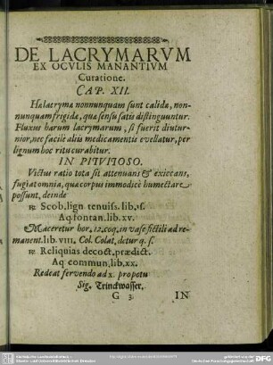 Cap. XII. De Lacrymarum Ex Oculis Manantium Curatione