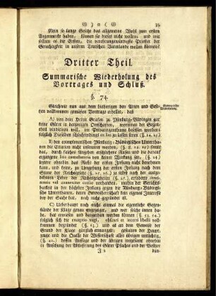 Dritter Theil. Summarische Wiederholung des Vortrages und Schluß.