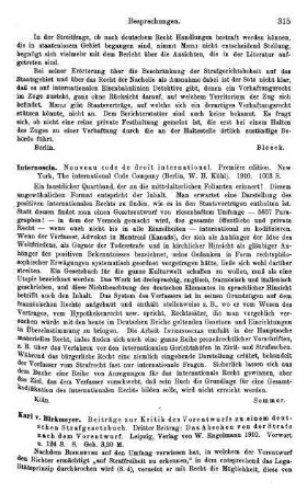 315, Internoscia. Nouveau code de droit international. 1910