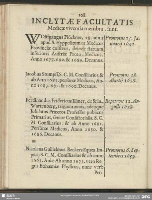 Inclytae Facultatis Medicae viventia membra, sunt