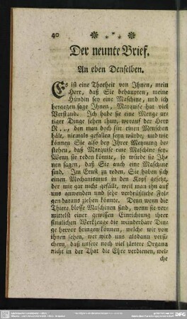 Der neunte Brief. An eben Denselben