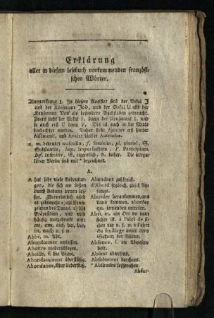 Erklaerung aller i diesem Lesebuch vorkommenden franzoesischen Woerter