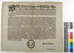 Mandat von Friedrich August I. Kurfürst von Sachsen gegen die Abwerbung von Soldaten durch ausländische Armeen