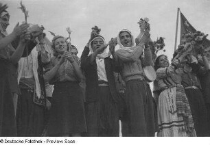 Arabisches Volkskunstensemble, englische Jugendgruppe und Ensemble der FDJ auf der Bühne
