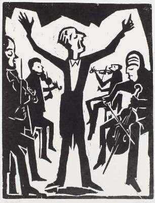 Sandberg, Herbert: Das Konzert. Holzschnitt; 49 x 36 cm. 1976. Chemnitz: Kunstarchiv der Wismut AG 80101130
