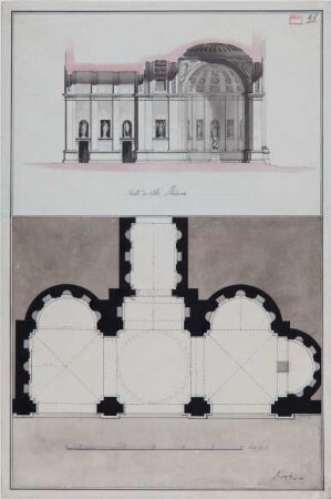Loggia der Villa Madama in Rom, Querschnitt und Grundriss