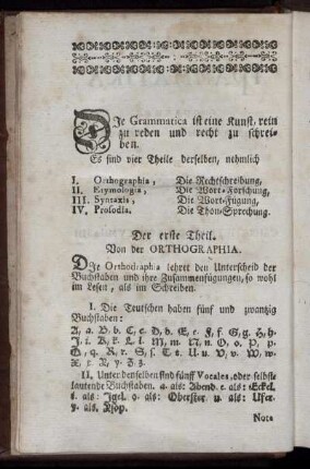 Der erste Theil. Von der Orthographia.
