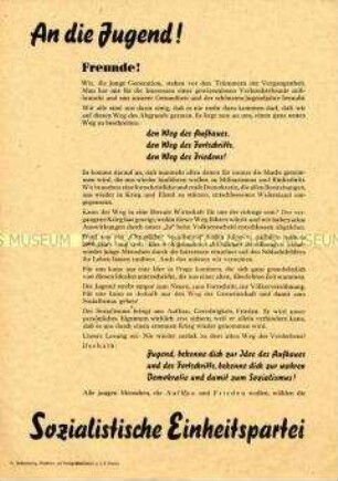 Wahlaufruf der SED an die Jugend zu den Gemeindewahlen 1946