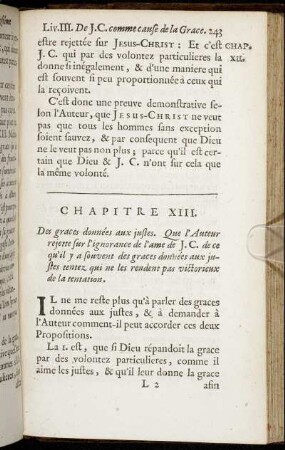 Chapitre XIII. De graces données aux justes [...]