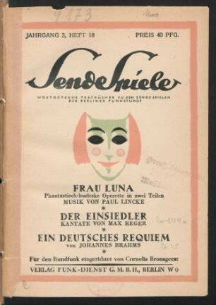 Frau Luna : phantastisch-burleske Operette in zwei Teilen von Bolten-Baeckers