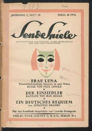 Frau Luna : phantastisch-burleske Operette in zwei Teilen von Bolten-Baeckers