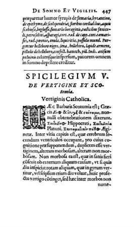 Spicilegivm V. De Vertigine Et Scotomia.
