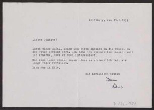 Schreiben an Günther Muthesius, Hannover (Brief)